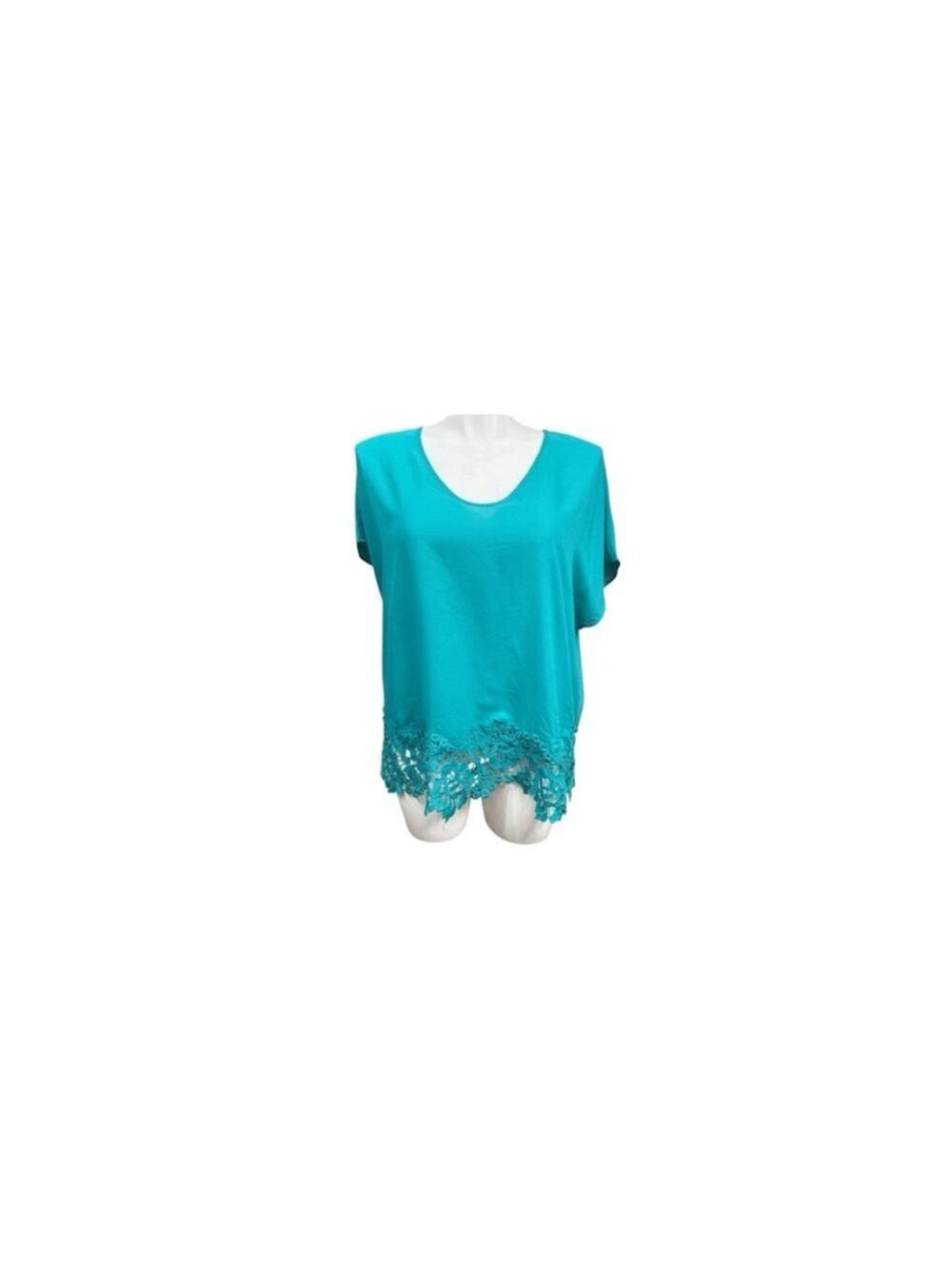 Investments Top XL‎ Teal Short Sleeve Crochet Trim